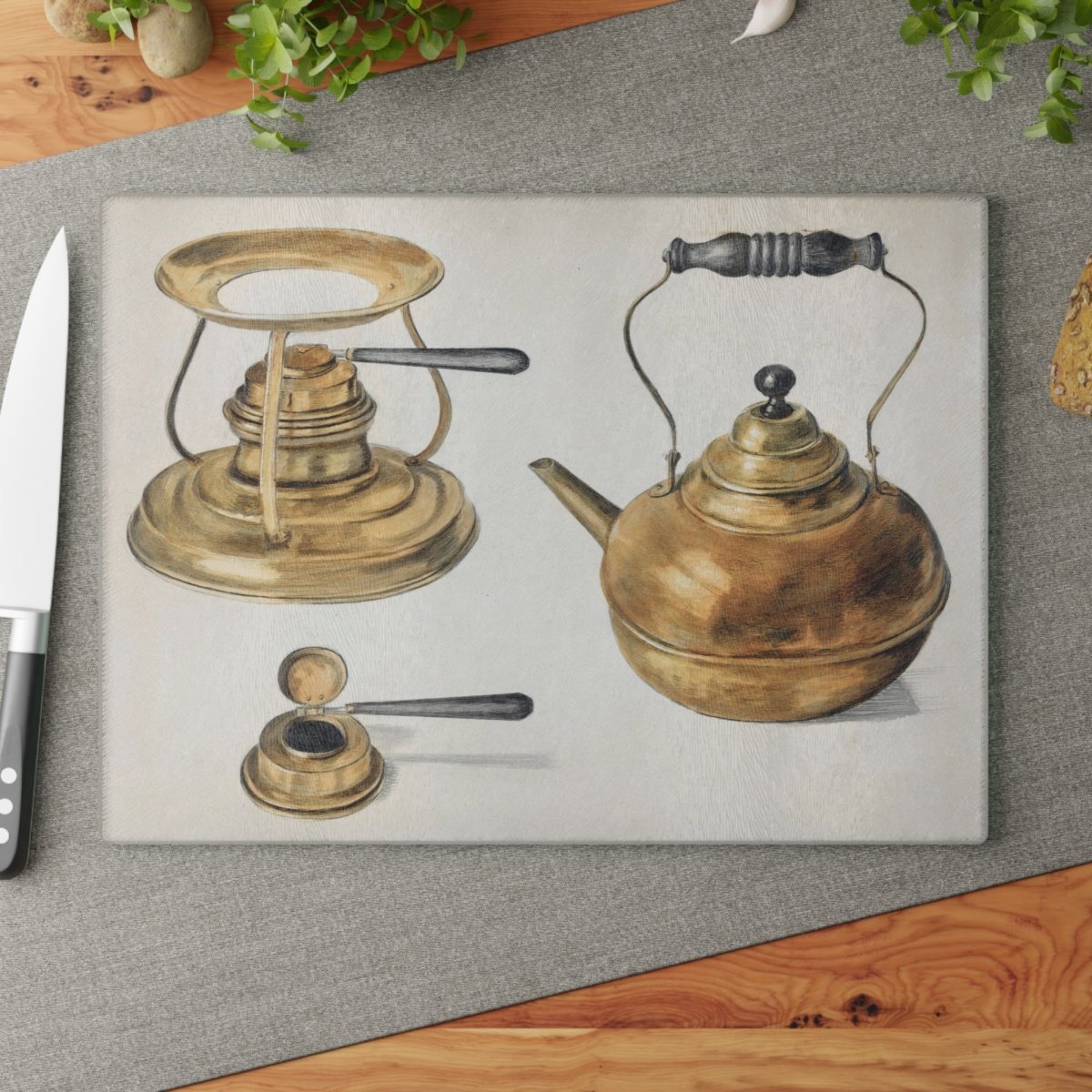 Burner and Kettle | Glass Chopping Board - Glass Chopping Board - Piccolo Fiore Prints