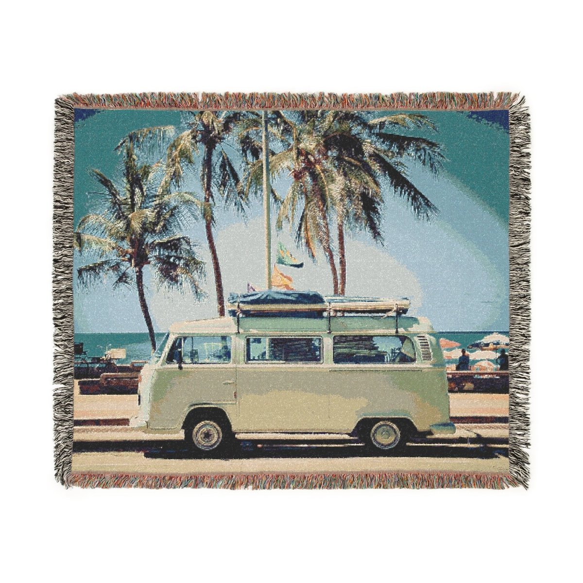 Camper Van and Palms | Woven Blanket - Woven Blanket - Piccolo Fiore Prints