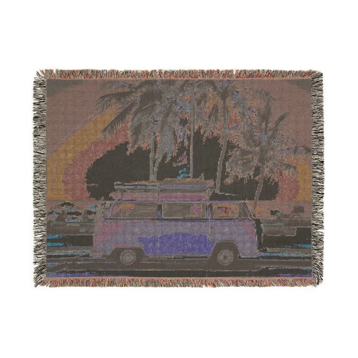 Camper Van and Palms | Woven Blanket - Woven Blanket - Piccolo Fiore Prints