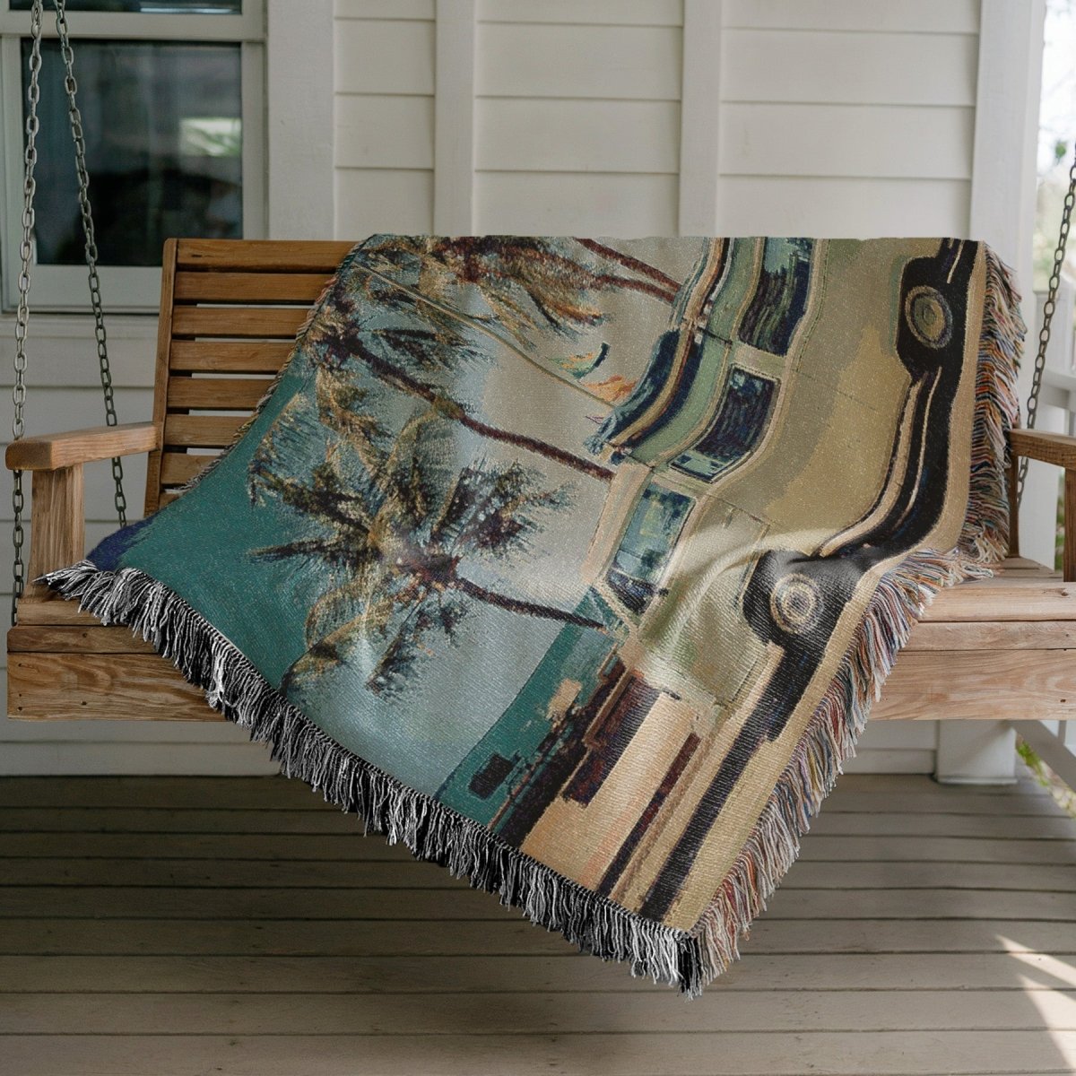 Camper Van and Palms | Woven Blanket - Woven Blanket - Piccolo Fiore Prints