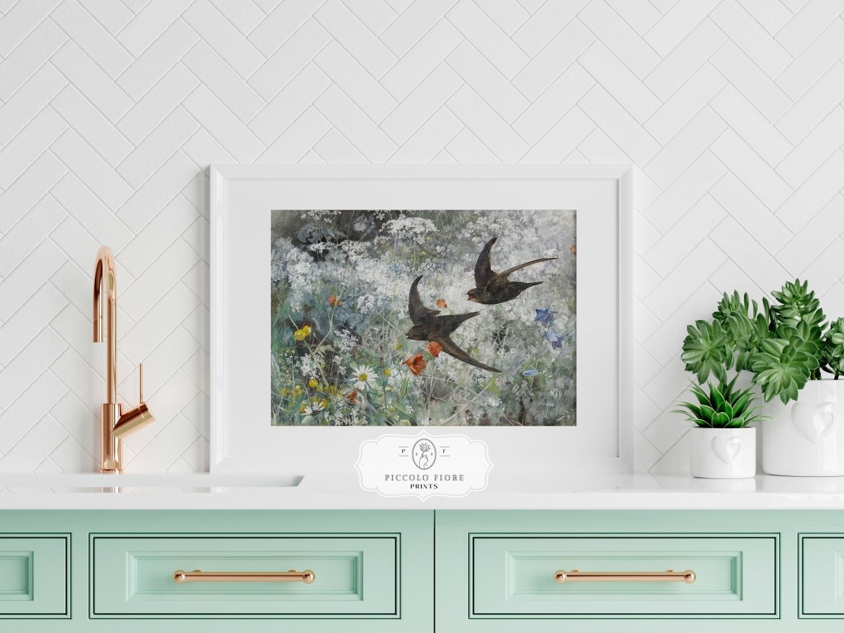 Common Swifts and Wildflowers | P442 - Single Art Prints - Piccolo Fiore Prints