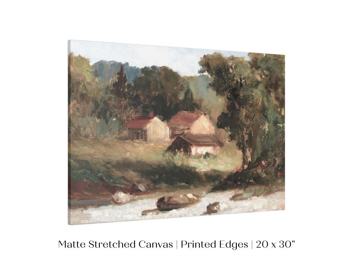 Country Farmhouse and River Landscape | P386 - Single Art Prints - Piccolo Fiore Prints