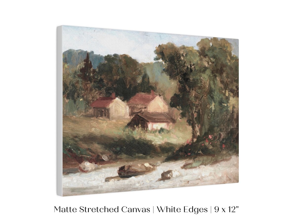 Country Farmhouse and River Landscape | P386 - Single Art Prints - Piccolo Fiore Prints