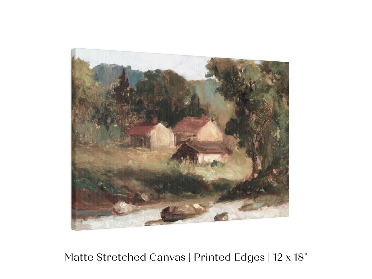 Country Farmhouse and River Landscape | P386 - Single Art Prints - Piccolo Fiore Prints