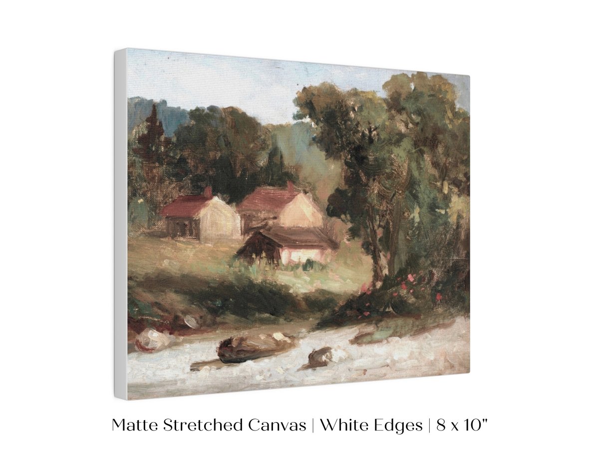 Country Farmhouse and River Landscape | P386 - Single Art Prints - Piccolo Fiore Prints