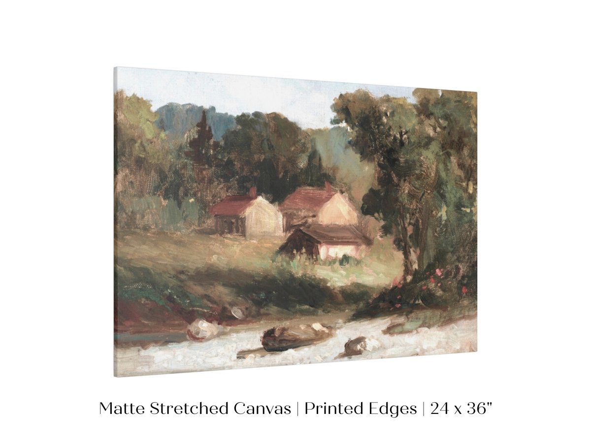 Country Farmhouse and River Landscape | P386 - Single Art Prints - Piccolo Fiore Prints