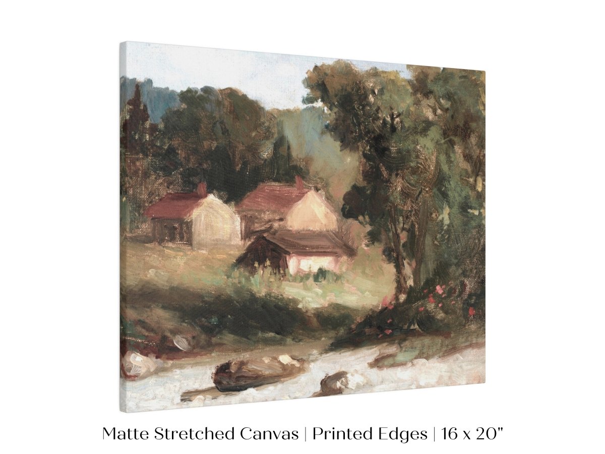Country Farmhouse and River Landscape | P386 - Single Art Prints - Piccolo Fiore Prints