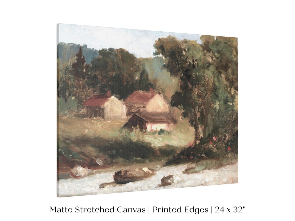 Country Farmhouse and River Landscape | P386 - Single Art Prints - Piccolo Fiore Prints