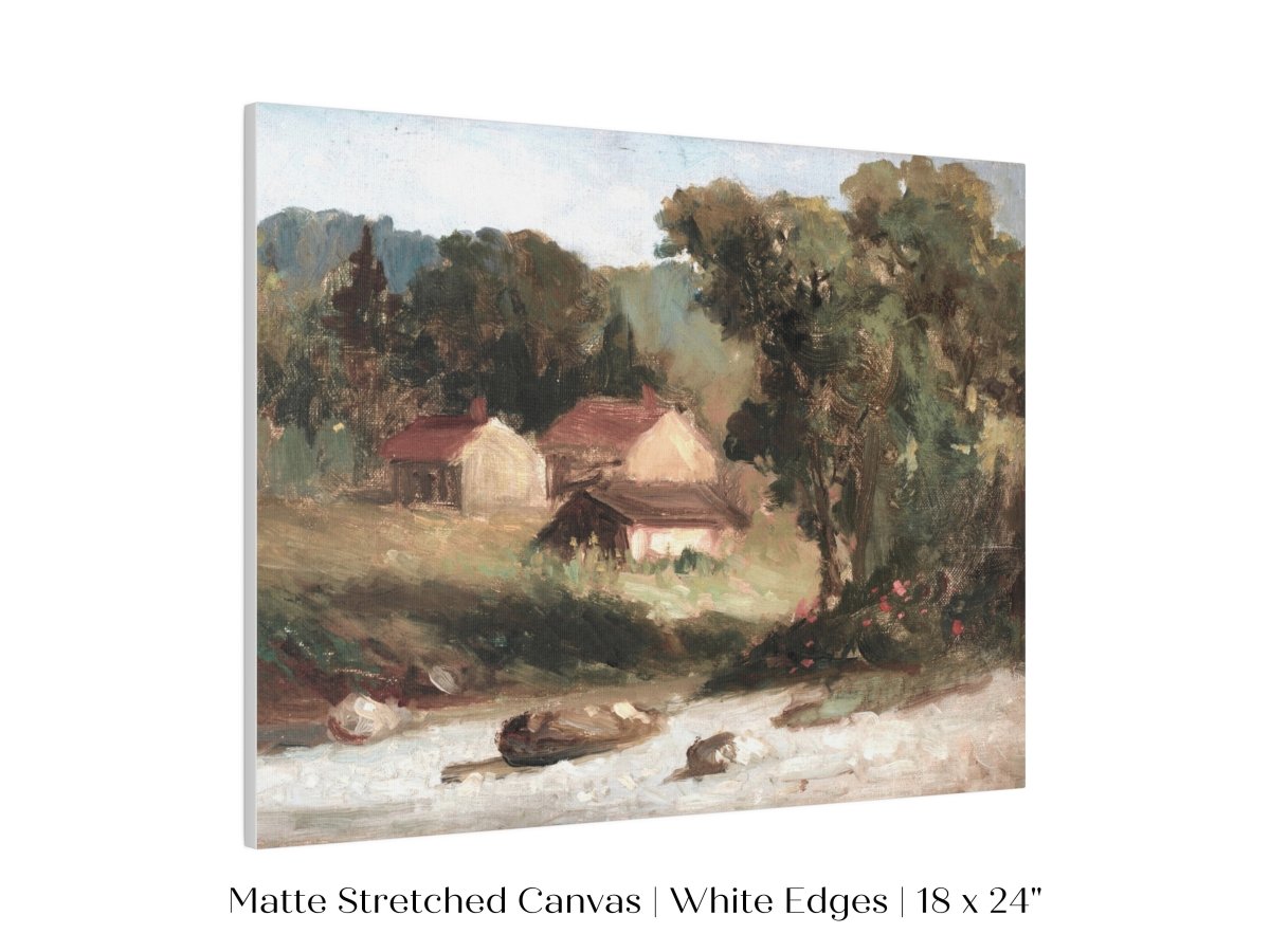 Country Farmhouse and River Landscape | P386 - Single Art Prints - Piccolo Fiore Prints