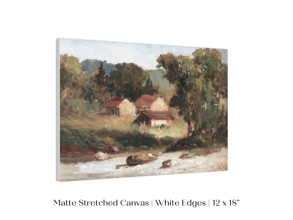 Country Farmhouse and River Landscape | P386 - Single Art Prints - Piccolo Fiore Prints