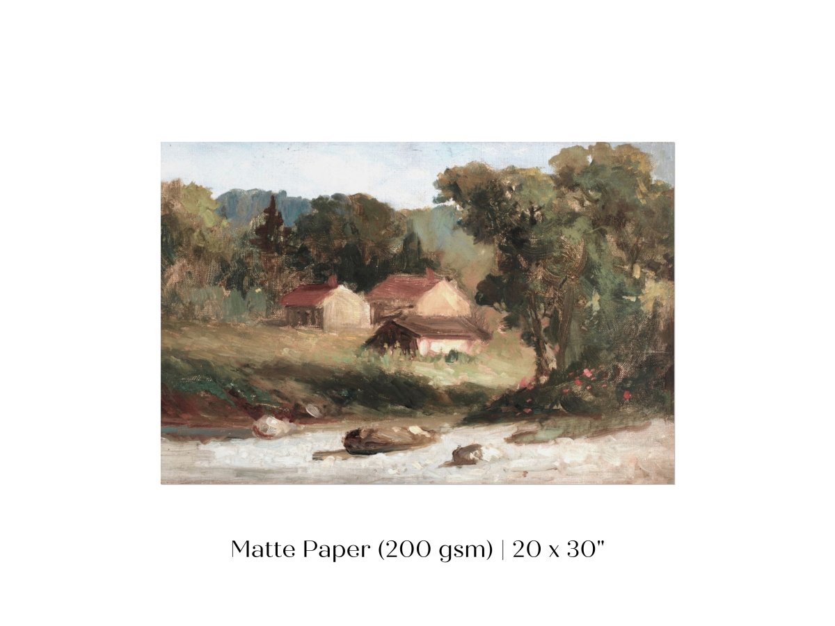 Country Farmhouse and River Landscape | P386 - Single Art Prints - Piccolo Fiore Prints