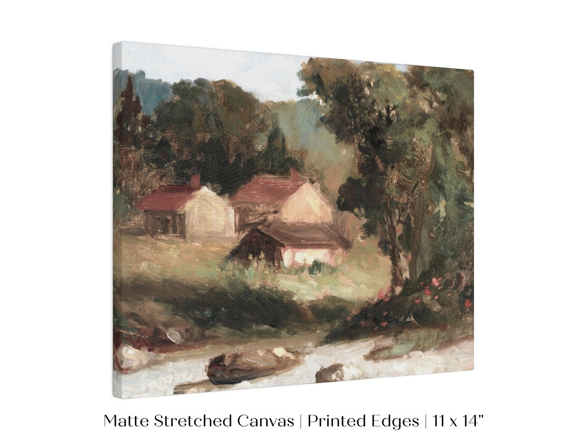 Country Farmhouse and River Landscape | P386 - Single Art Prints - Piccolo Fiore Prints