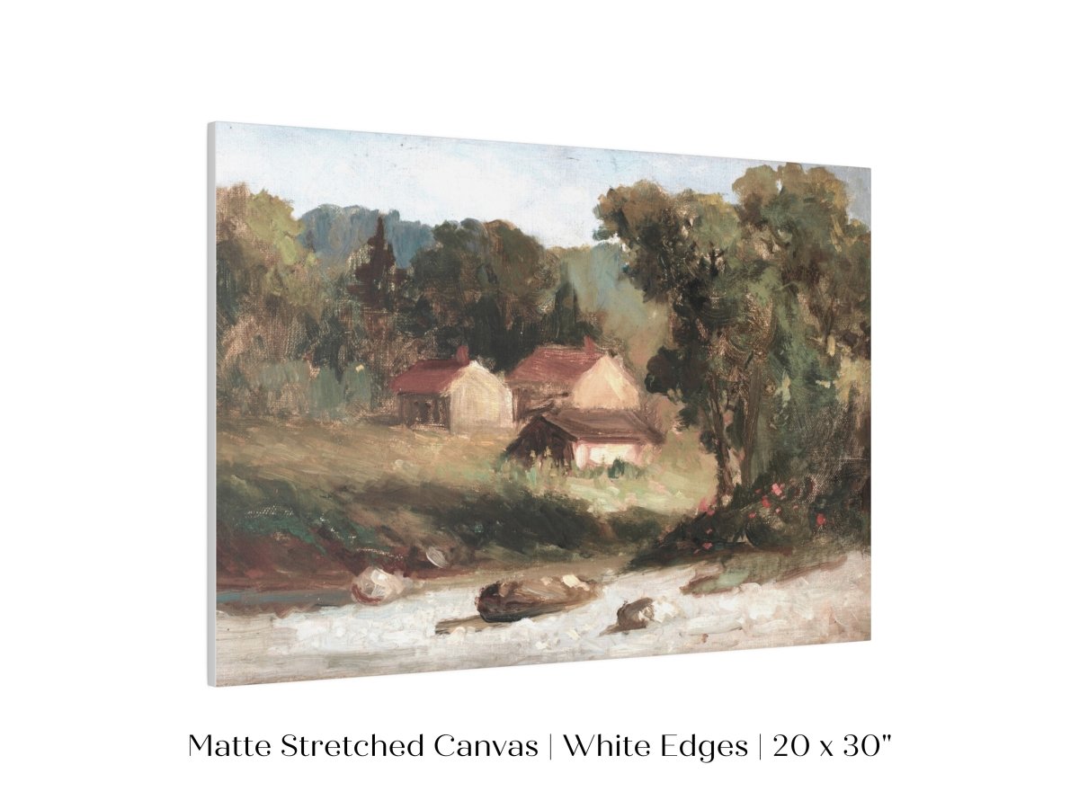 Country Farmhouse and River Landscape | P386 - Single Art Prints - Piccolo Fiore Prints