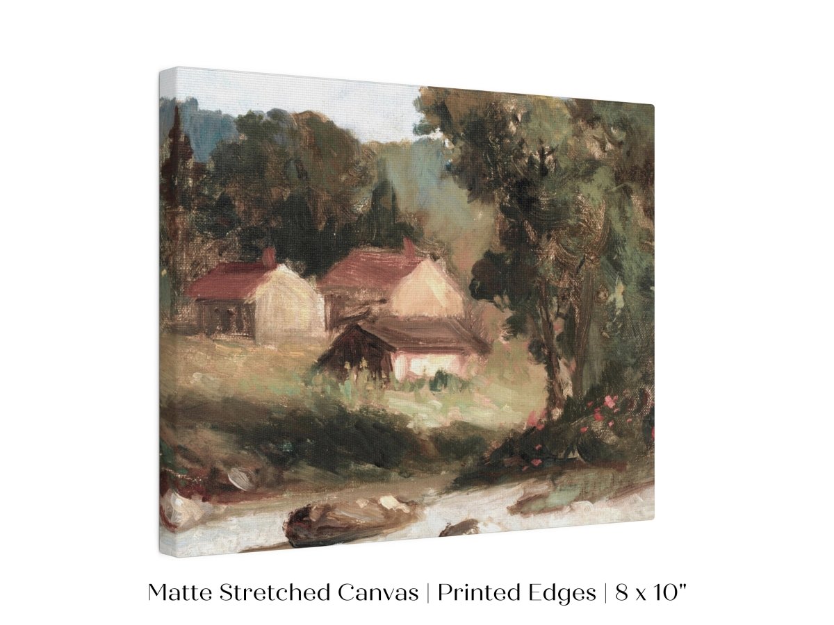 Country Farmhouse and River Landscape | P386 - Single Art Prints - Piccolo Fiore Prints