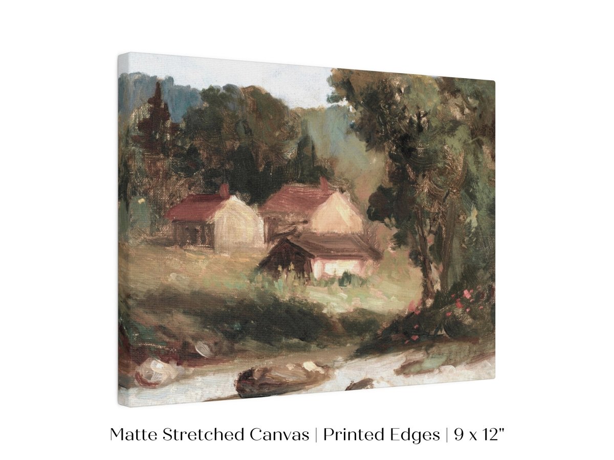 Country Farmhouse and River Landscape | P386 - Single Art Prints - Piccolo Fiore Prints