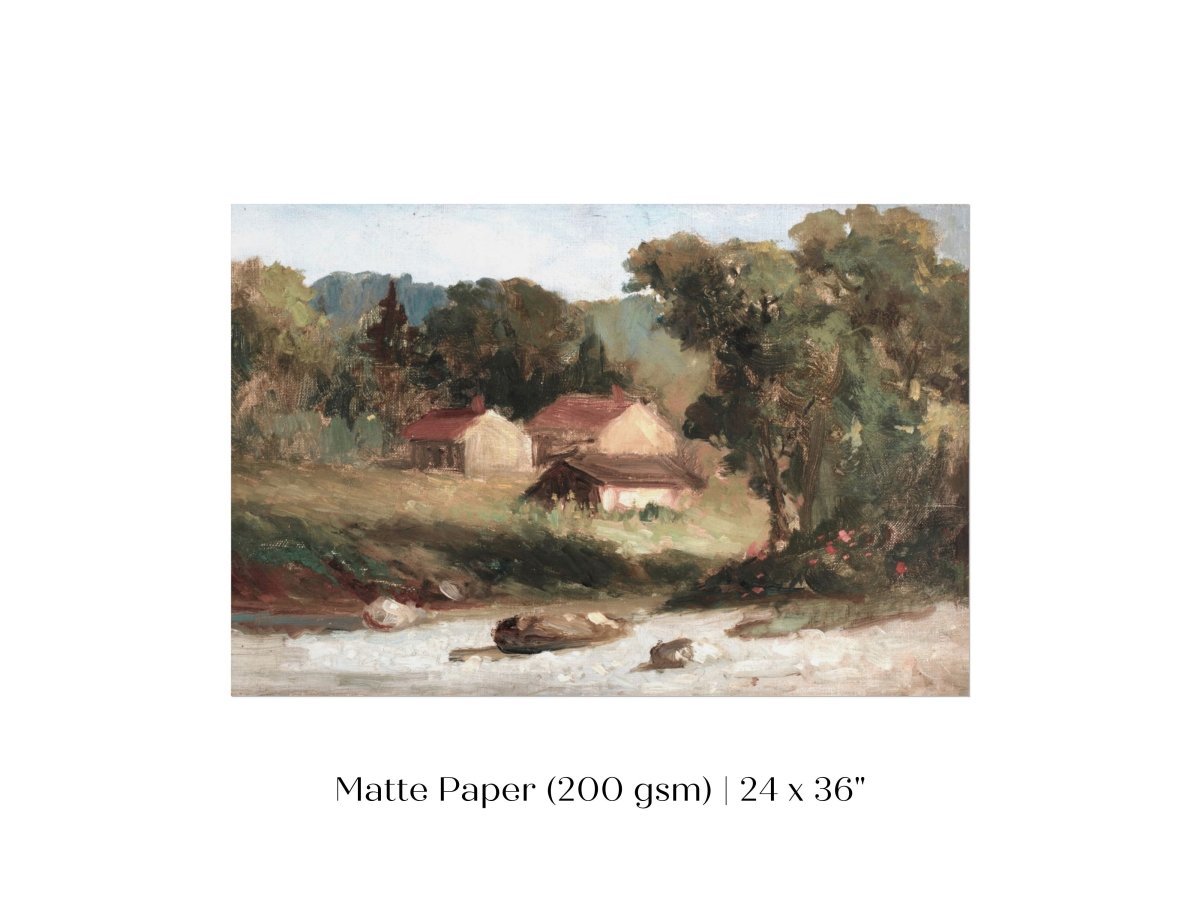 Country Farmhouse and River Landscape | P386 - Single Art Prints - Piccolo Fiore Prints
