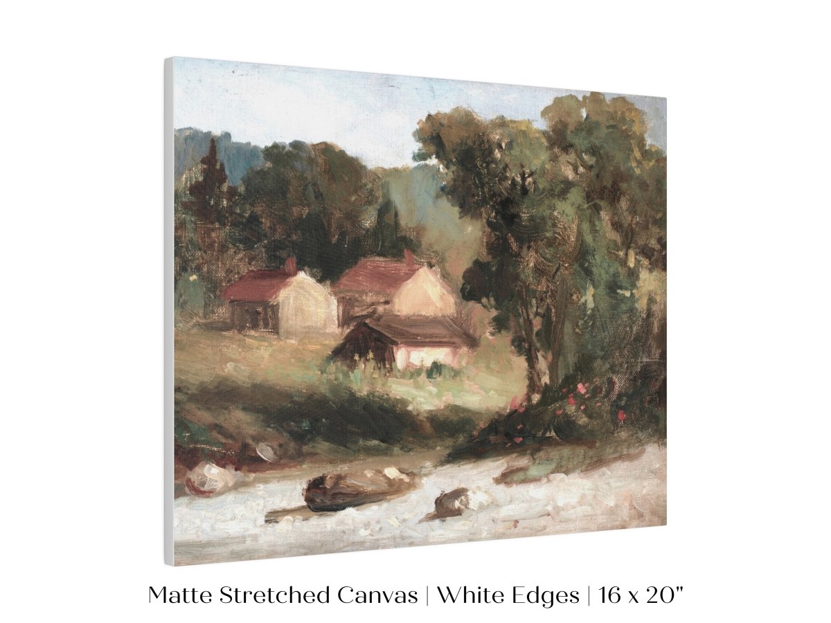 Country Farmhouse and River Landscape | P386 - Single Art Prints - Piccolo Fiore Prints