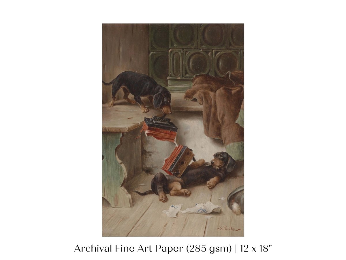 Dachshunds and Concertina | P414 - Single Art Prints - Piccolo Fiore Prints