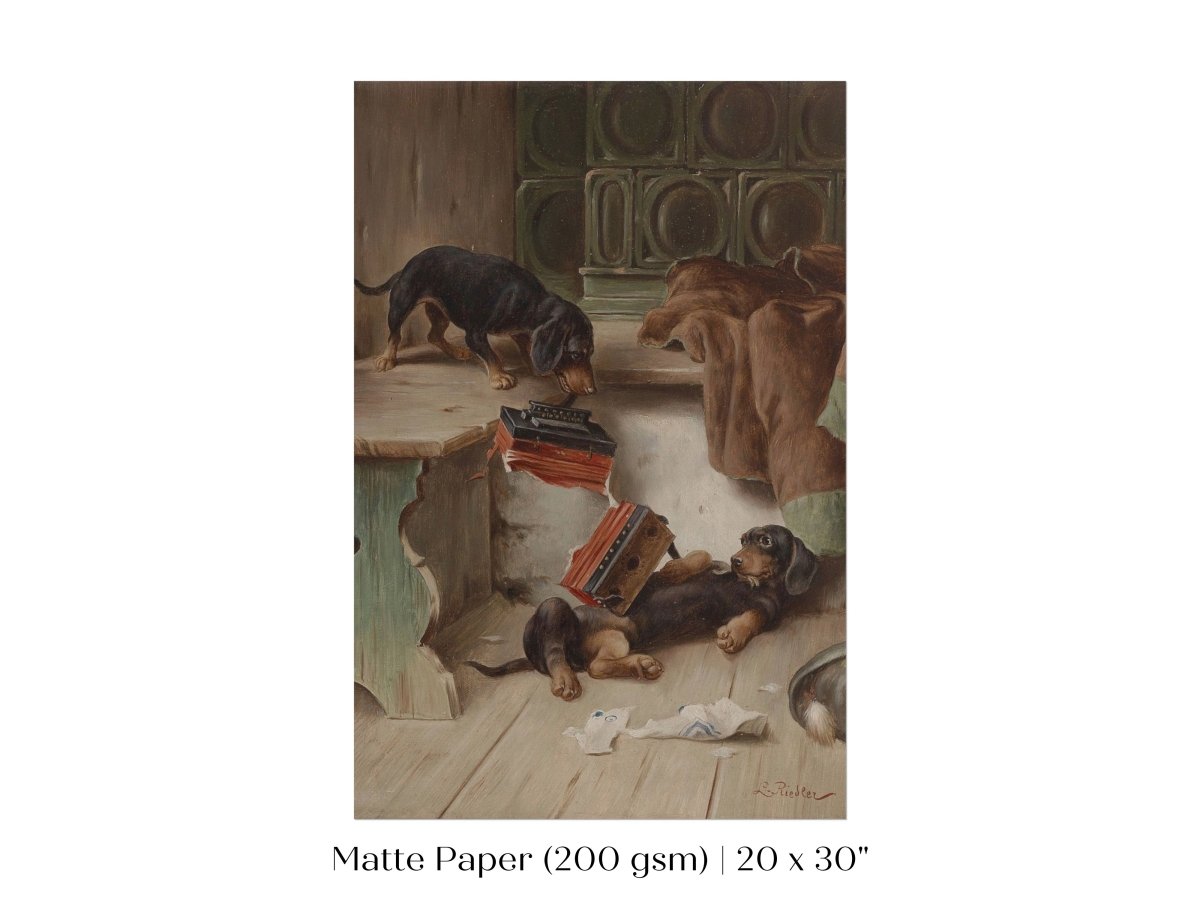Dachshunds and Concertina | P414 - Single Art Prints - Piccolo Fiore Prints