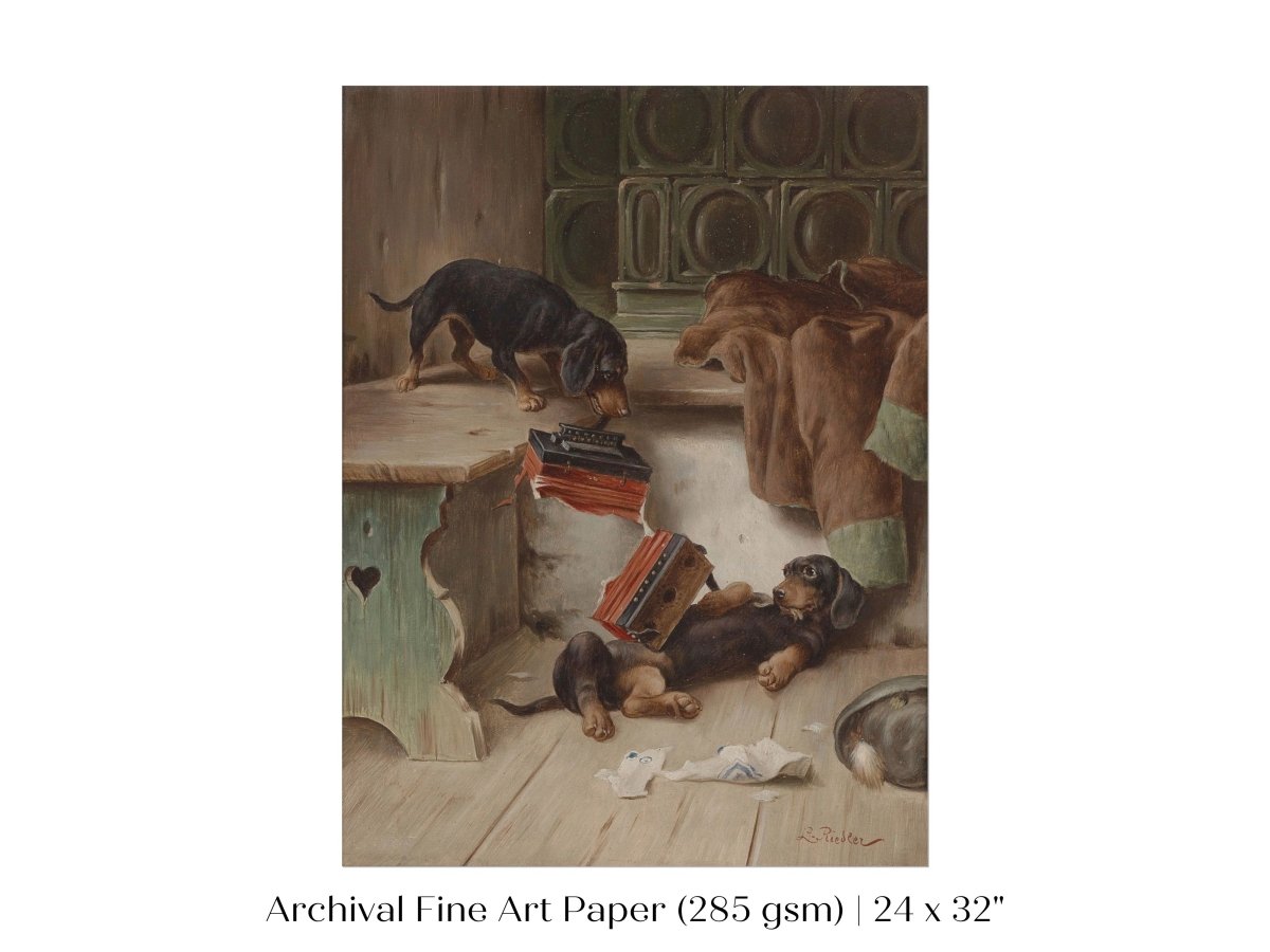 Dachshunds and Concertina | P414 - Single Art Prints - Piccolo Fiore Prints
