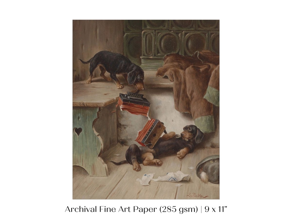 Dachshunds and Concertina | P414 - Single Art Prints - Piccolo Fiore Prints