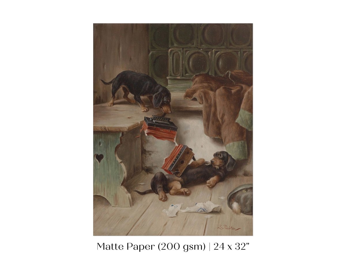 Dachshunds and Concertina | P414 - Single Art Prints - Piccolo Fiore Prints