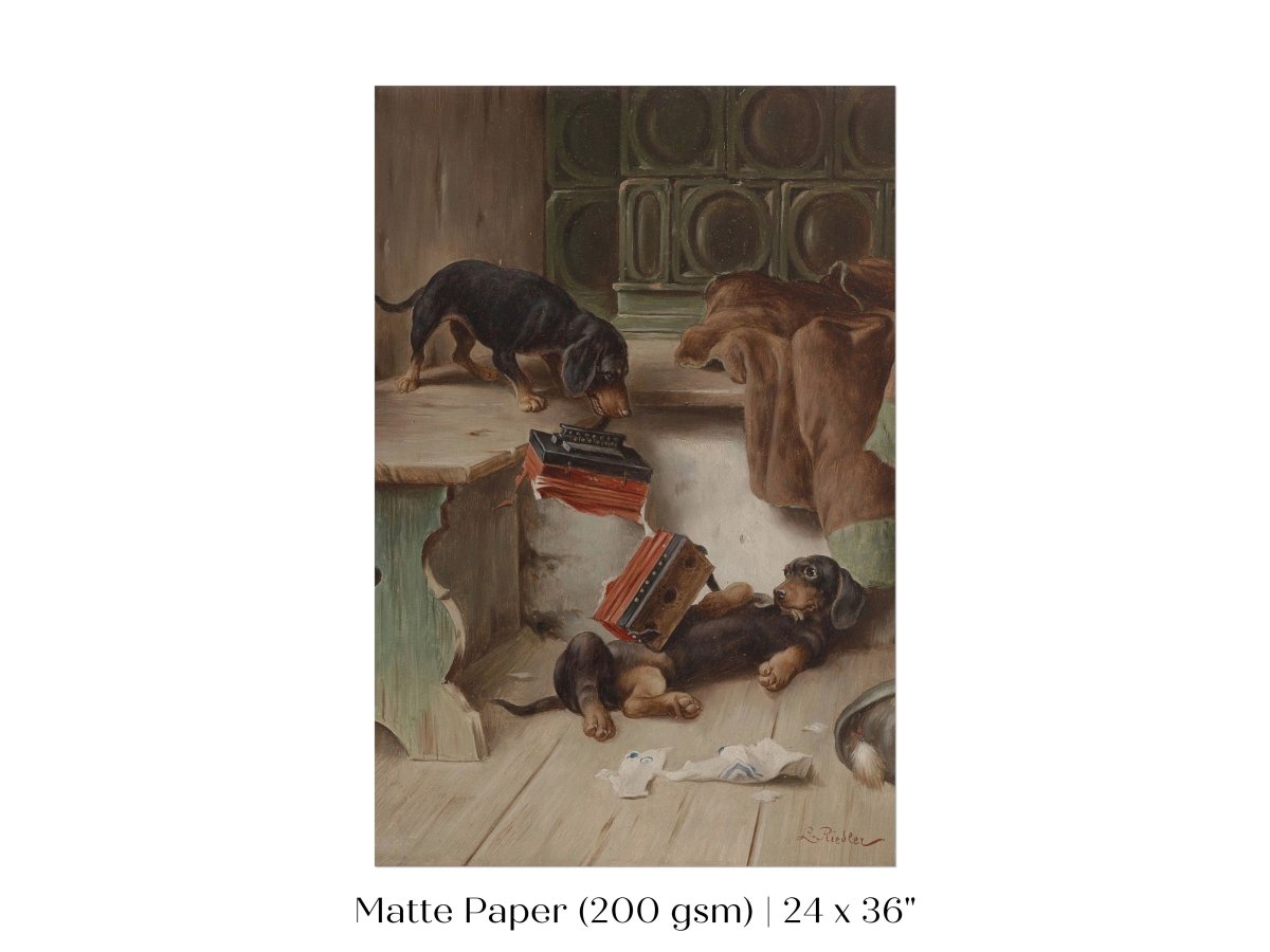 Dachshunds and Concertina | P414 - Single Art Prints - Piccolo Fiore Prints