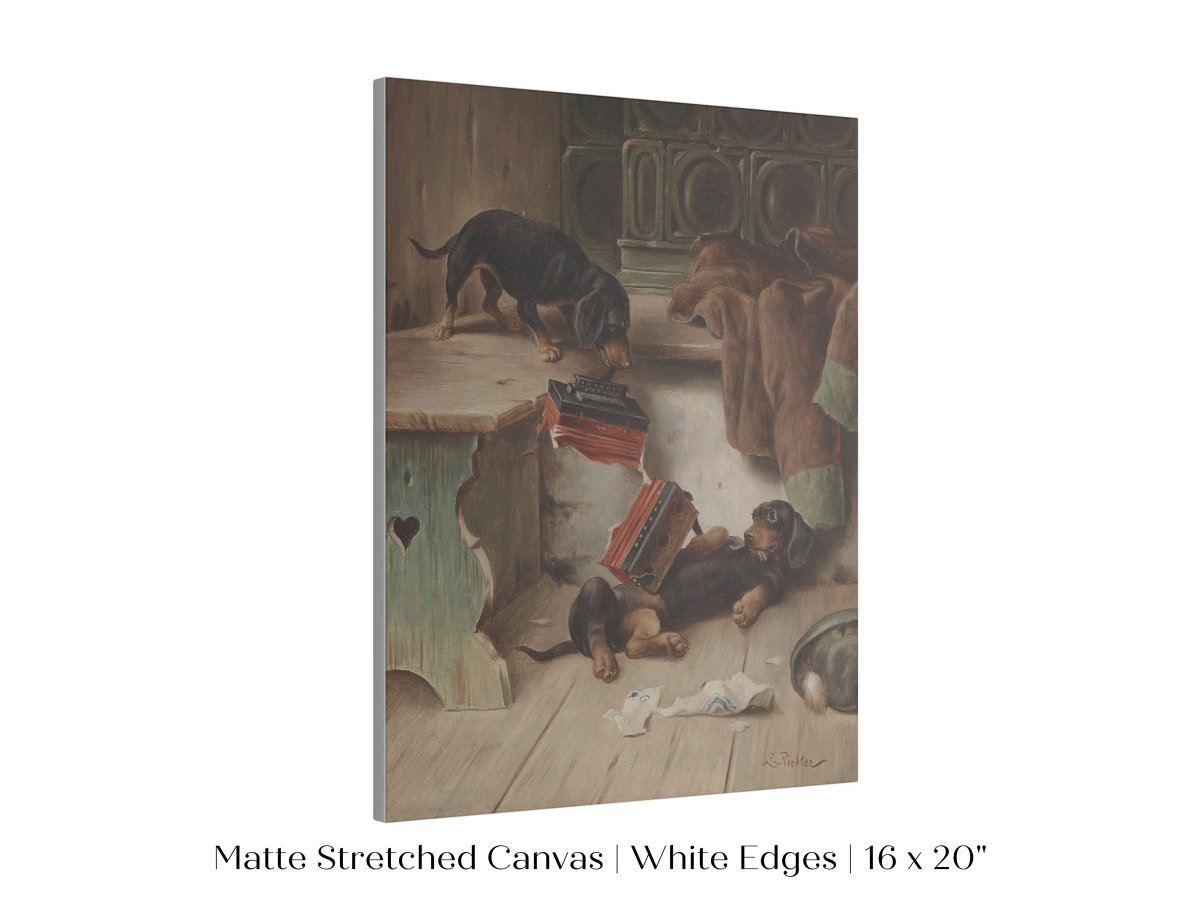 Dachshunds and Concertina | P414 - Single Art Prints - Piccolo Fiore Prints