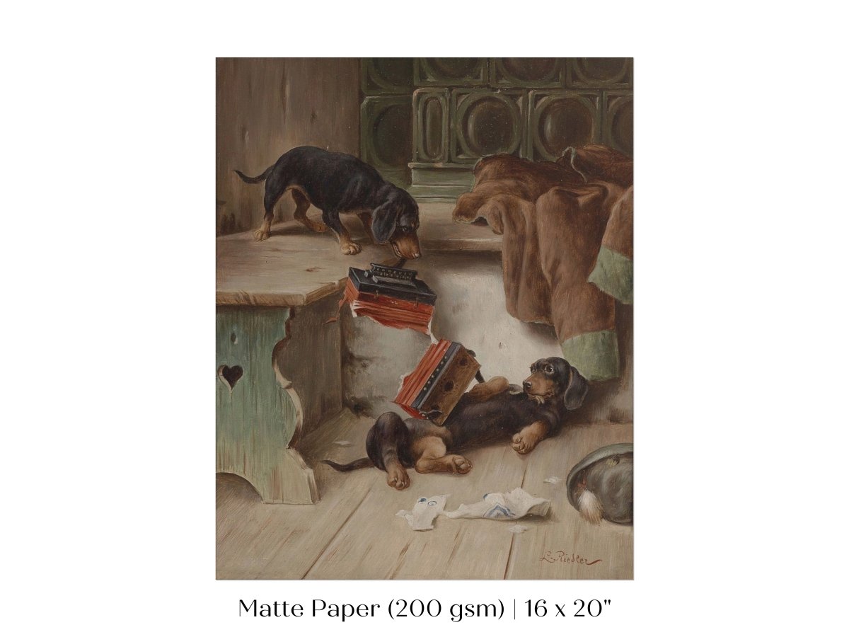 Dachshunds and Concertina | P414 - Single Art Prints - Piccolo Fiore Prints