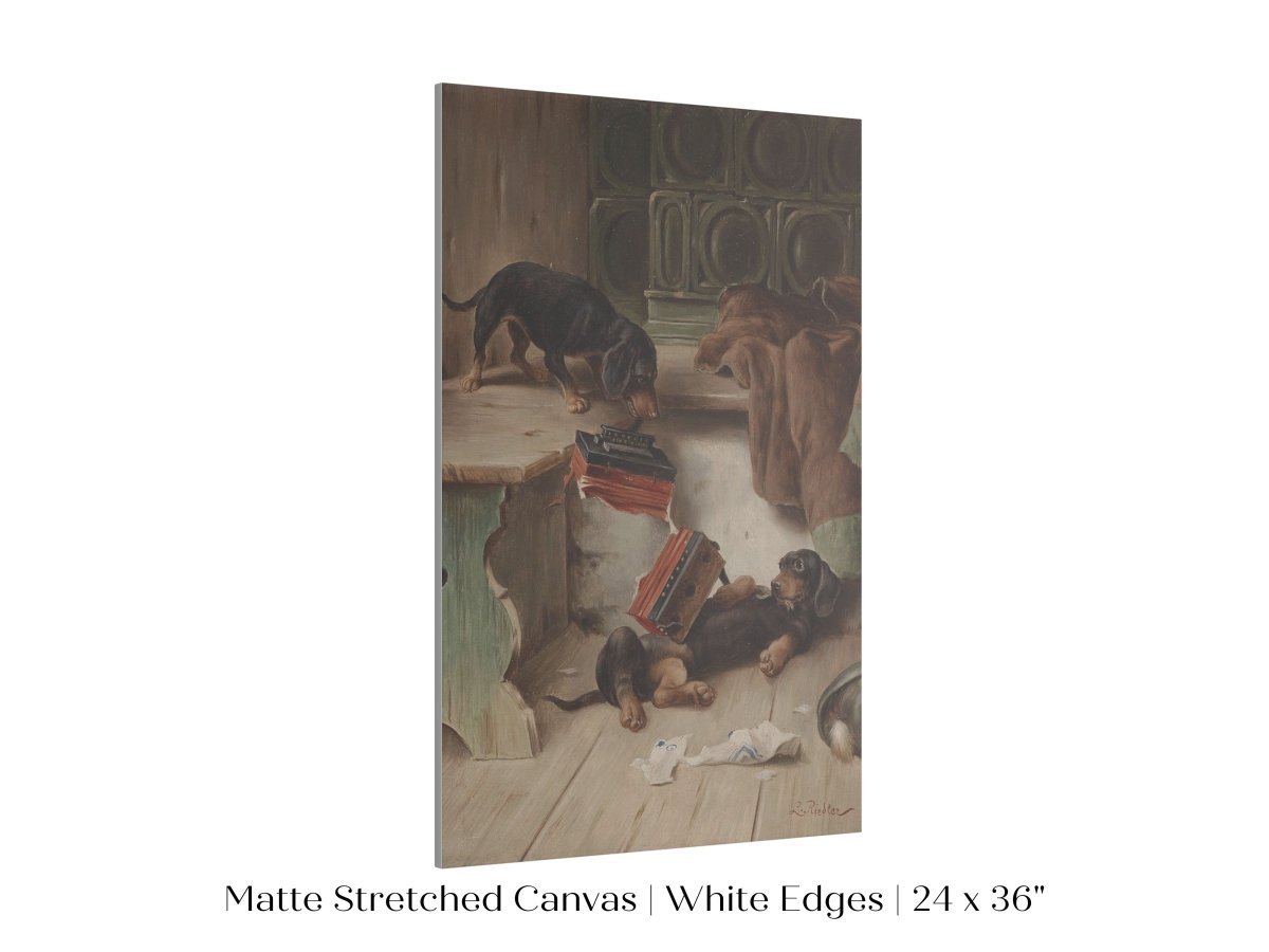 Dachshunds and Concertina | P414 - Single Art Prints - Piccolo Fiore Prints