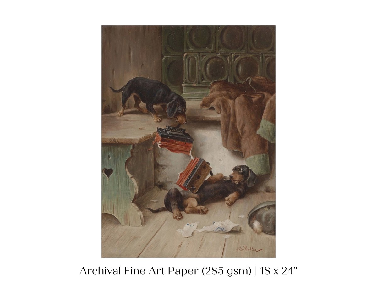 Dachshunds and Concertina | P414 - Single Art Prints - Piccolo Fiore Prints