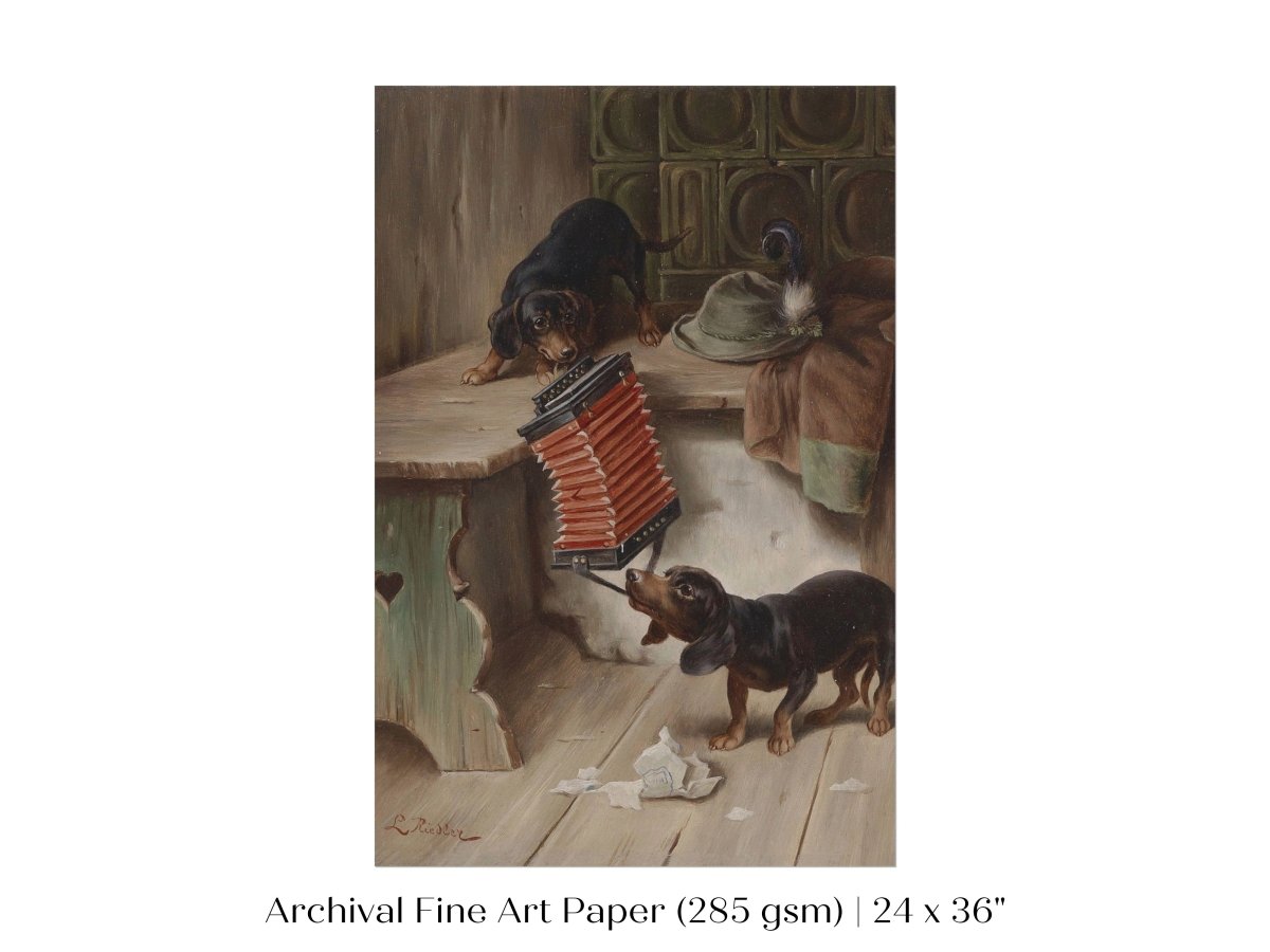 Dachshunds and Concertina | P415 - Single Art Prints - Piccolo Fiore Prints