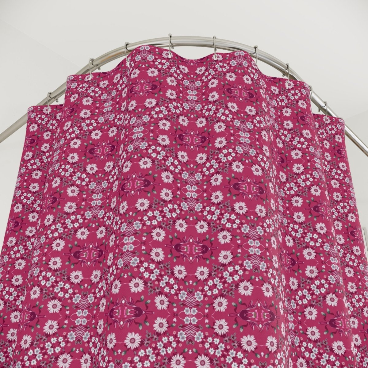 Dark Grey Retro Folk Floral Damask Shower Curtain | White, Teal and Purple Flowers - Shower Curtain - Piccolo Fiore Prints