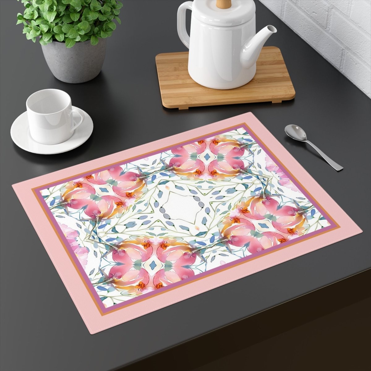Delicate Diamond Bloom Border Placemat - Cotton Twill Placemat - Piccolo Fiore Prints
