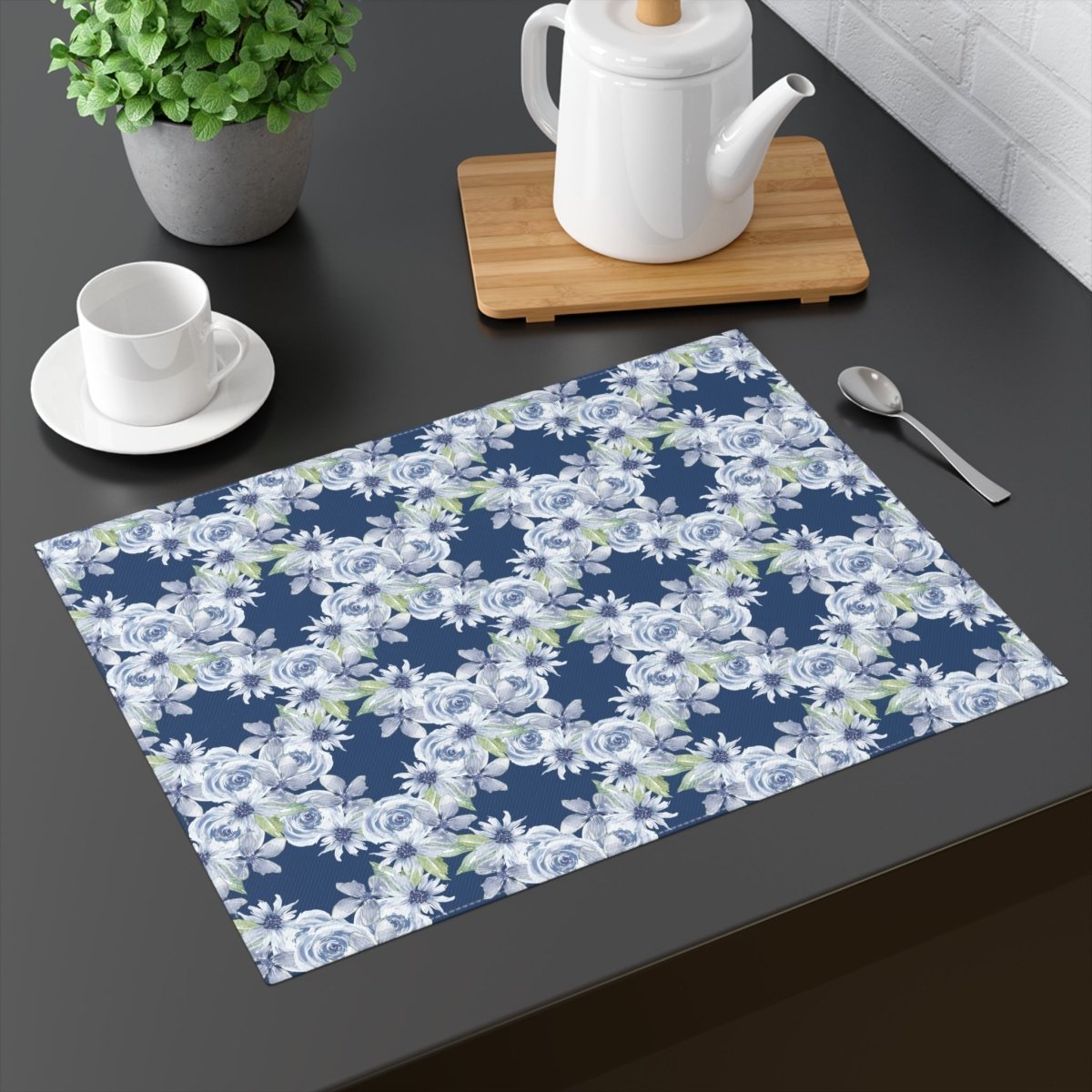 Diamond Bouquet in Dark Blue | Placemat - Cotton Twill Placemat - Piccolo Fiore Prints