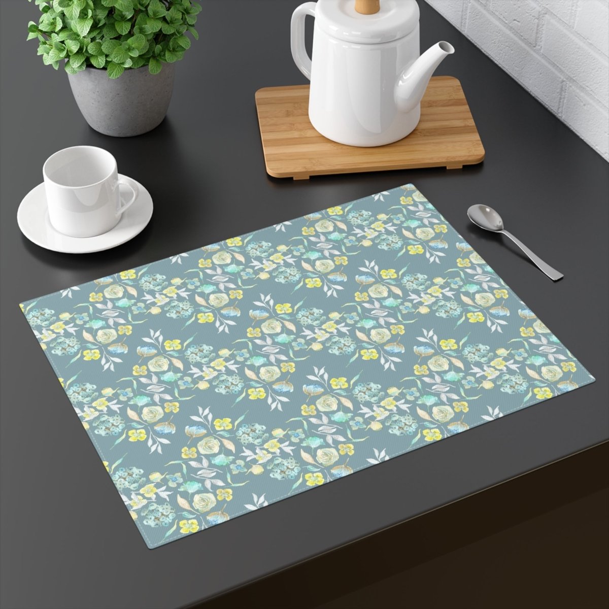 Ditsy Floral Zig - Zag in Duck Egg Blue | Placemat - Cotton Twill Placemat - Piccolo Fiore Prints