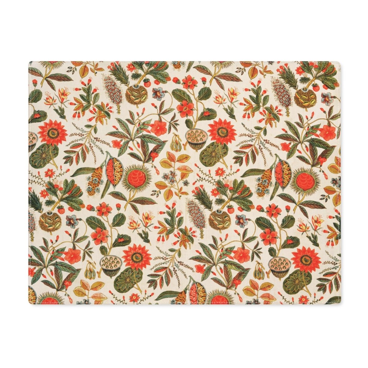 Flora in Bright Orange and Khaki | Placemat - Cotton Twill Placemat - Piccolo Fiore Prints