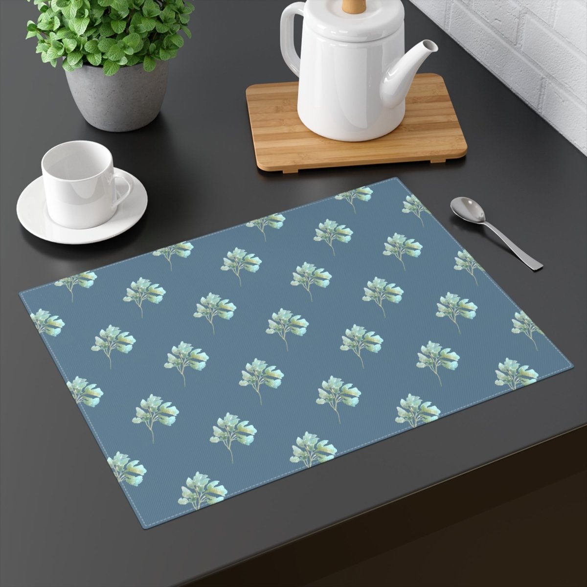Flower Head in Teal | Placemat - Cotton Twill Placemat - Piccolo Fiore Prints