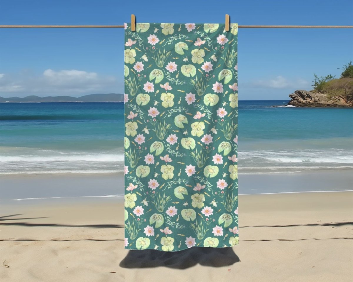 Frog Pond Evolution in Green | Beach Towel - Beach Towel - Piccolo Fiore Prints