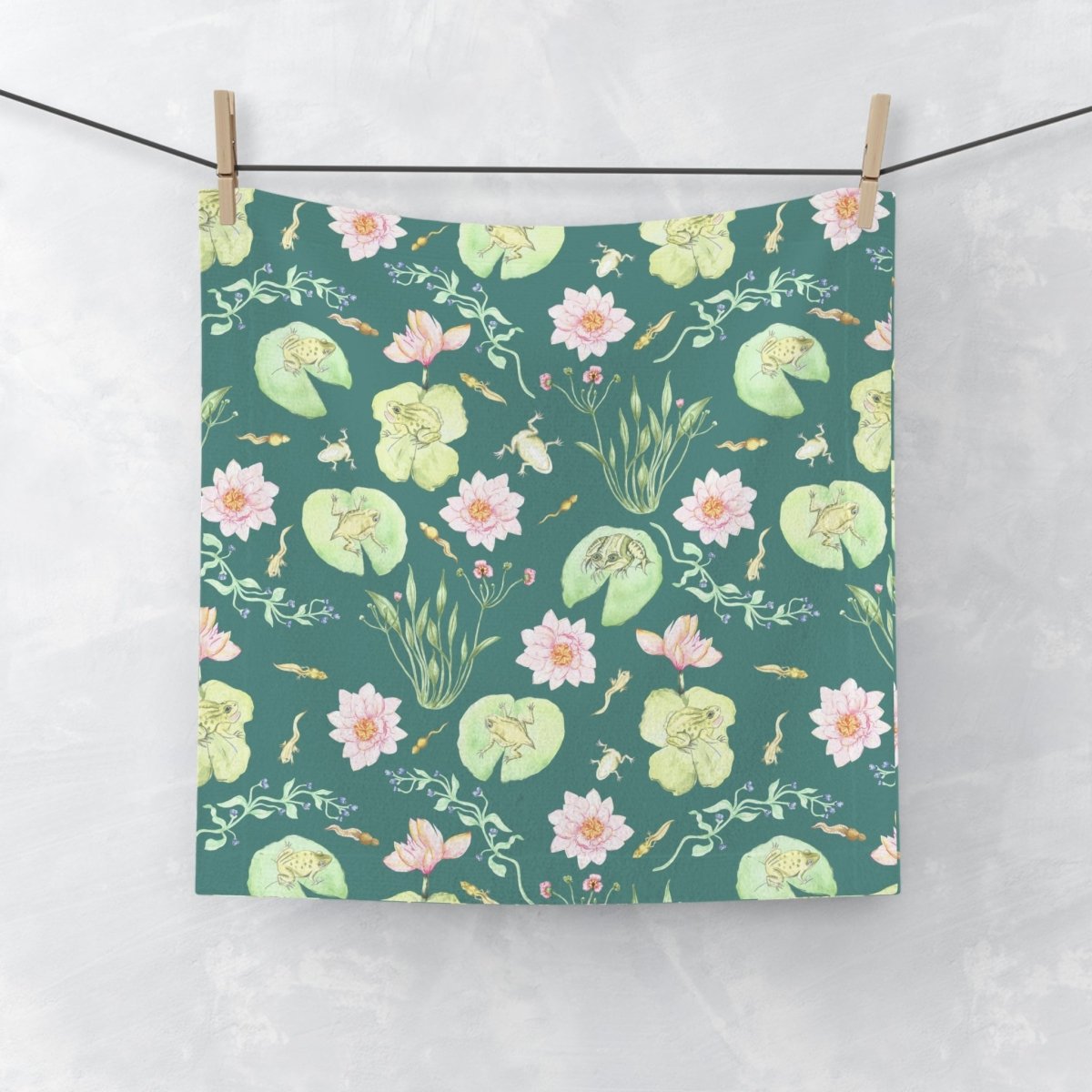 Frog Pond Evolution in Green | Face Towel - Face Towel - Piccolo Fiore Prints