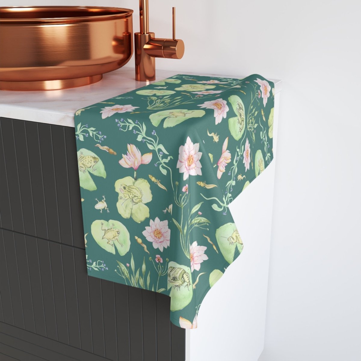Frog Pond Evolution in Green | Hand Towel - Hand Towel - Piccolo Fiore Prints