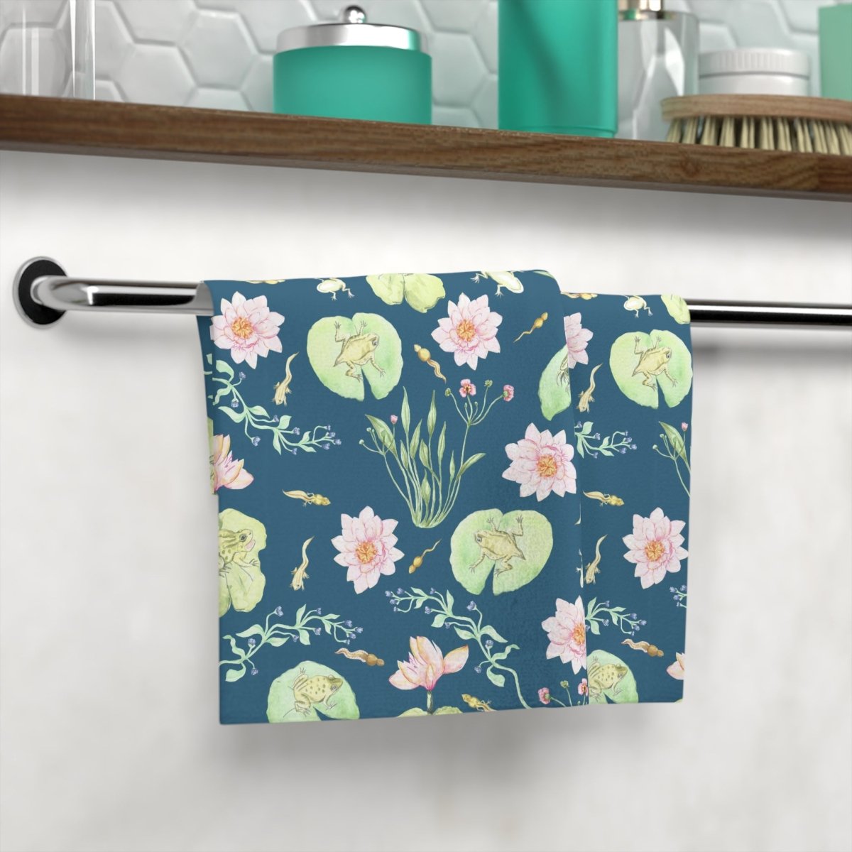 Frog Pond Evolution in Teal | Face Towel - Face Towel - Piccolo Fiore Prints