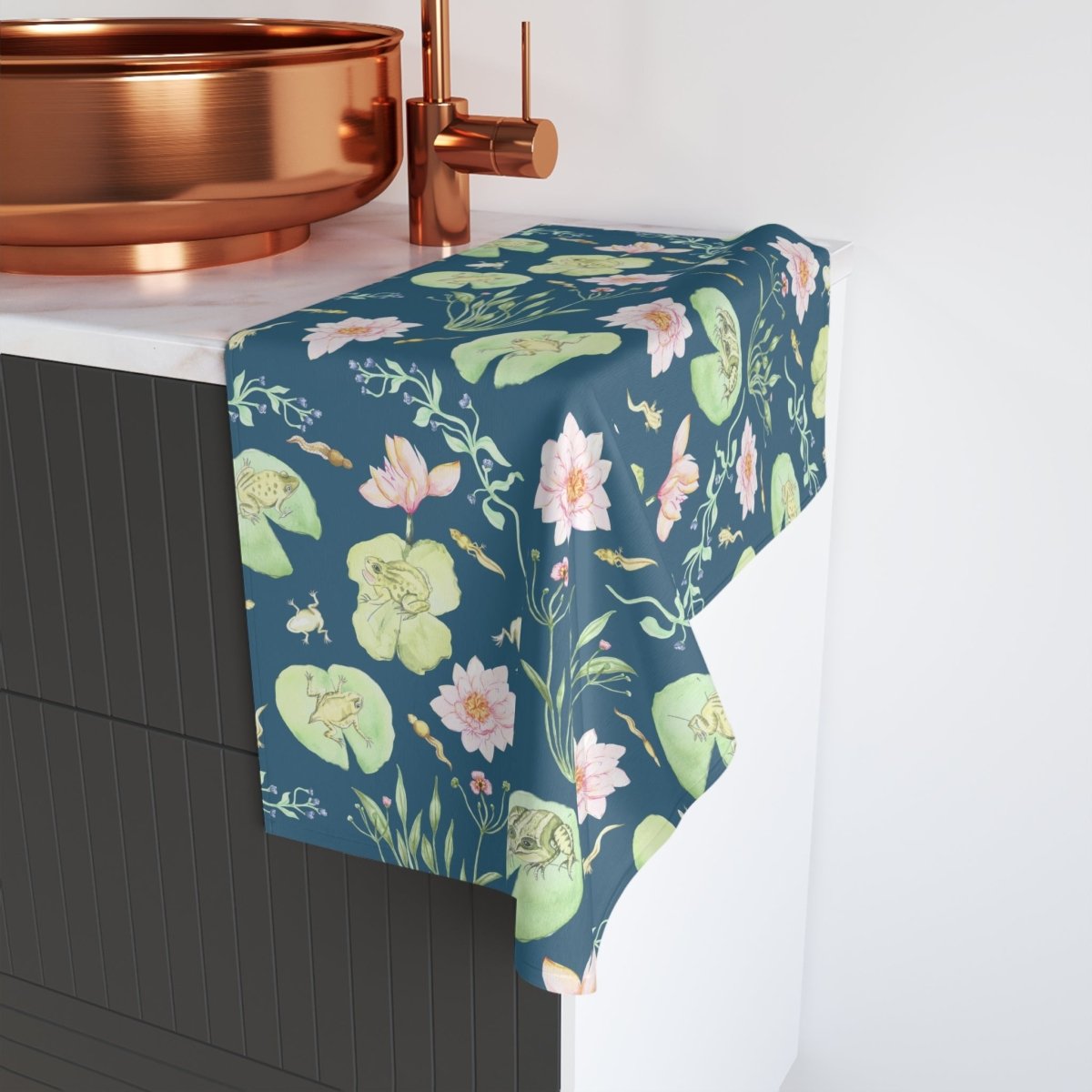 Frog Pond Evolution in Teal | Hand Towel - Hand Towel - Piccolo Fiore Prints