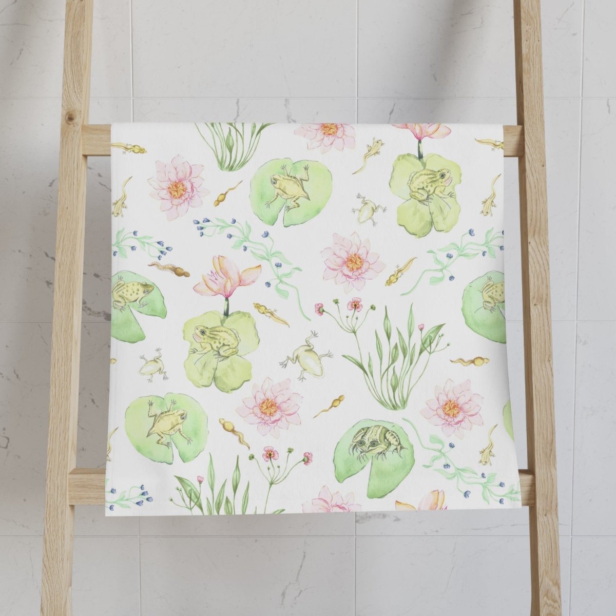 Frog Pond Evolution in White | Hand Towel - Hand Towel - Piccolo Fiore Prints