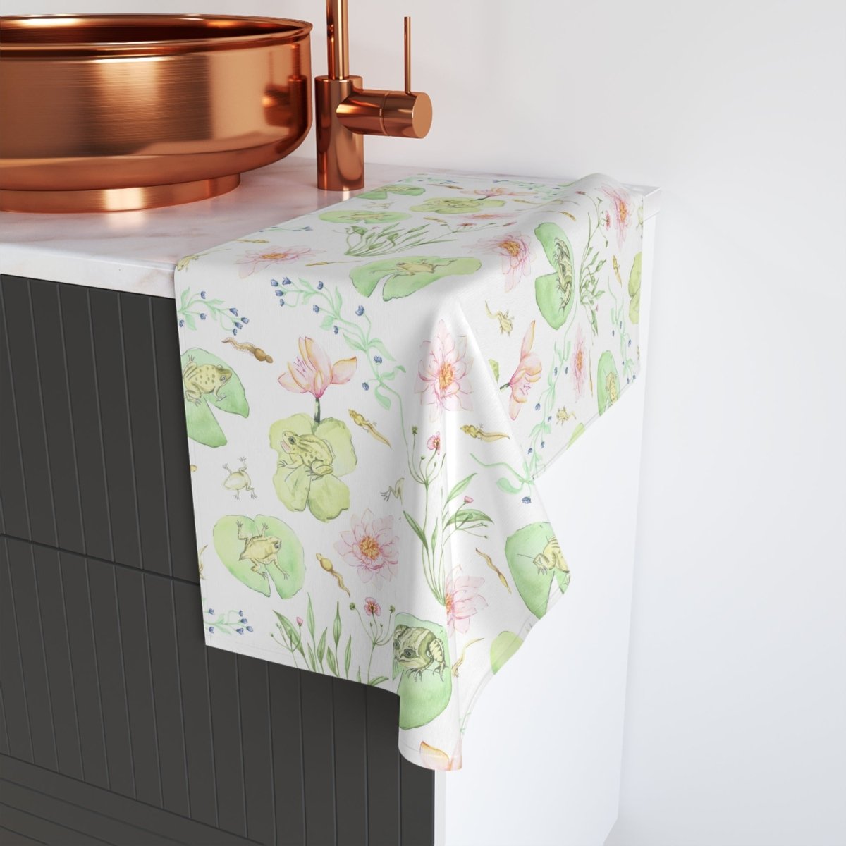 Frog Pond Evolution in White | Hand Towel - Hand Towel - Piccolo Fiore Prints