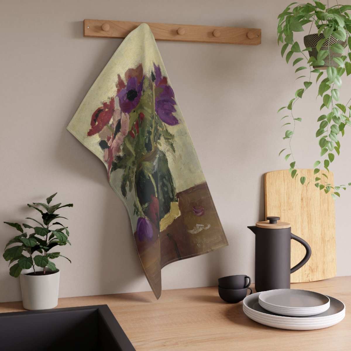 Ginger Pot with Anemones | Tea Towel - Tea Towel - Piccolo Fiore Prints