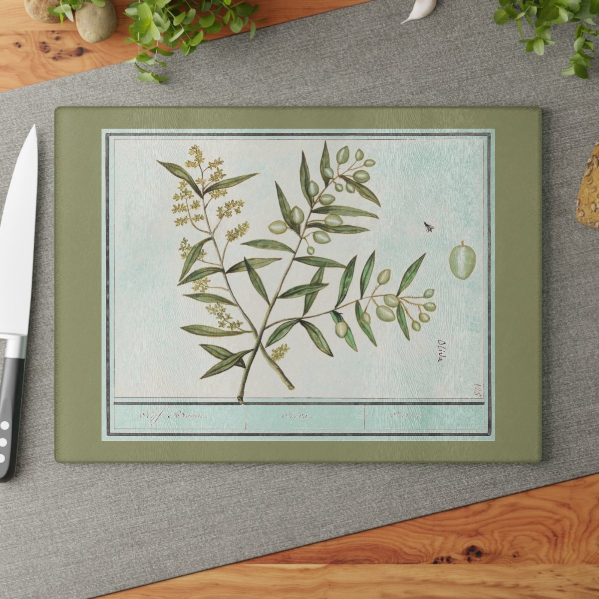 Green Olives | Glass Chopping Board - Glass Chopping Board - Piccolo Fiore Prints