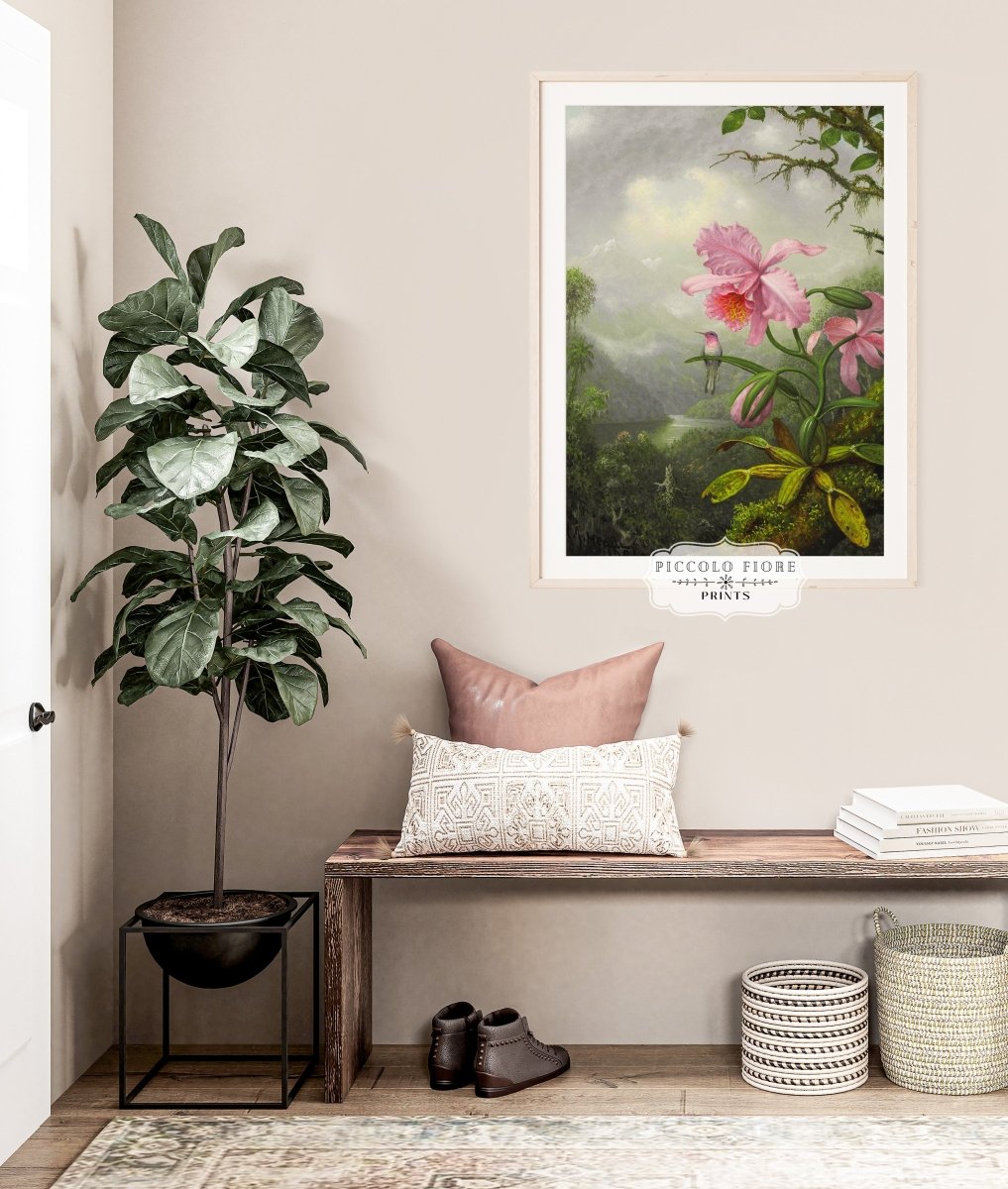 Hummingbird and Pink Orchid | P454 - Single Art Prints - Piccolo Fiore Prints