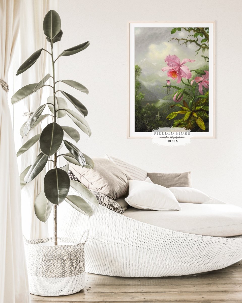 Hummingbird and Pink Orchid | P454 - Single Art Prints - Piccolo Fiore Prints