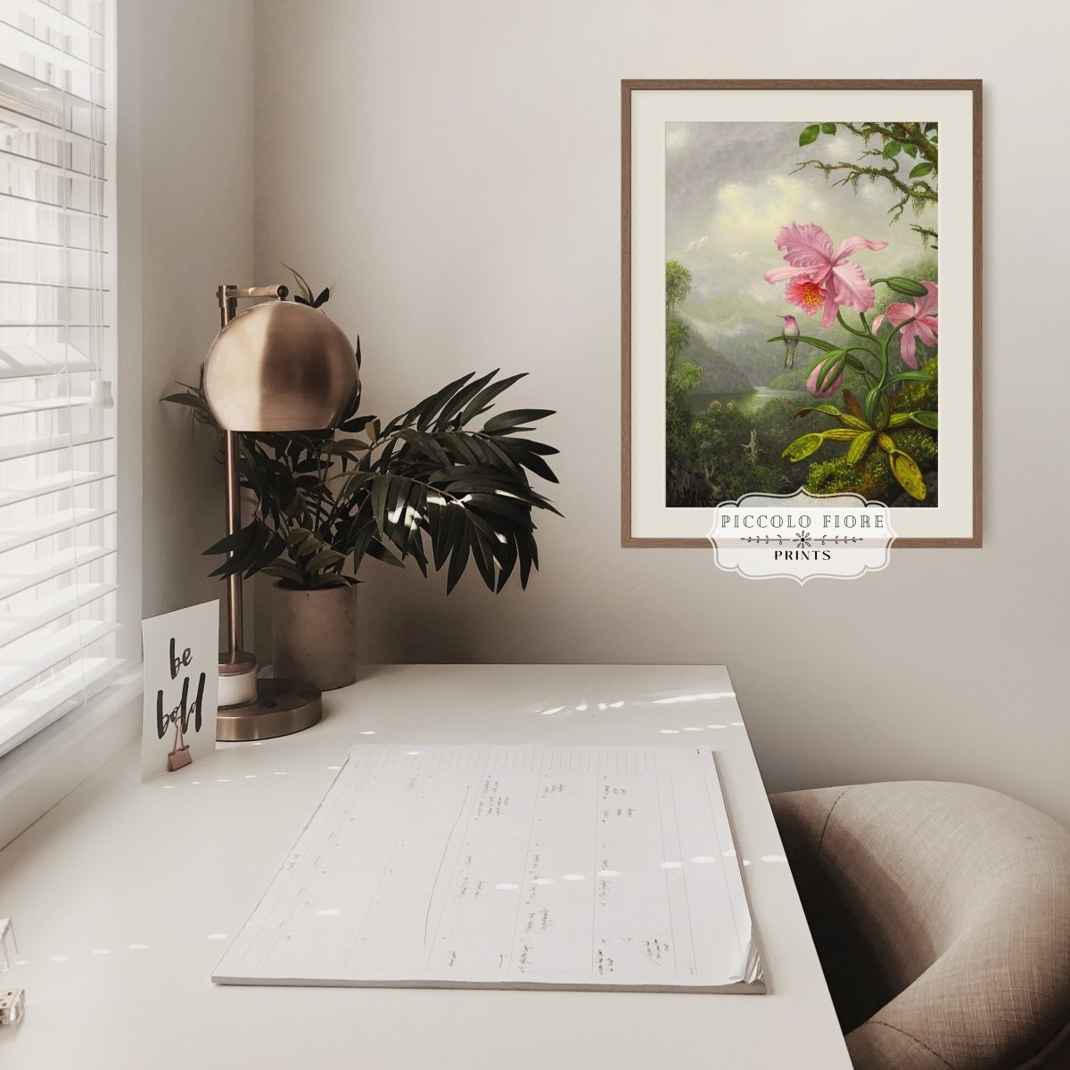 Hummingbird and Pink Orchid | P454 - Single Art Prints - Piccolo Fiore Prints